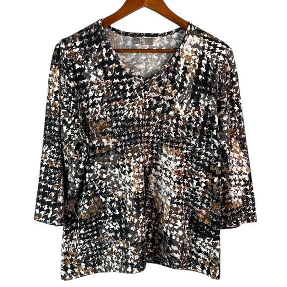 TNL Mode Patterned Lightweight Knit Sweater Black Camel Grey White 3/4 Sleeve 1X - Picture 2 of 10